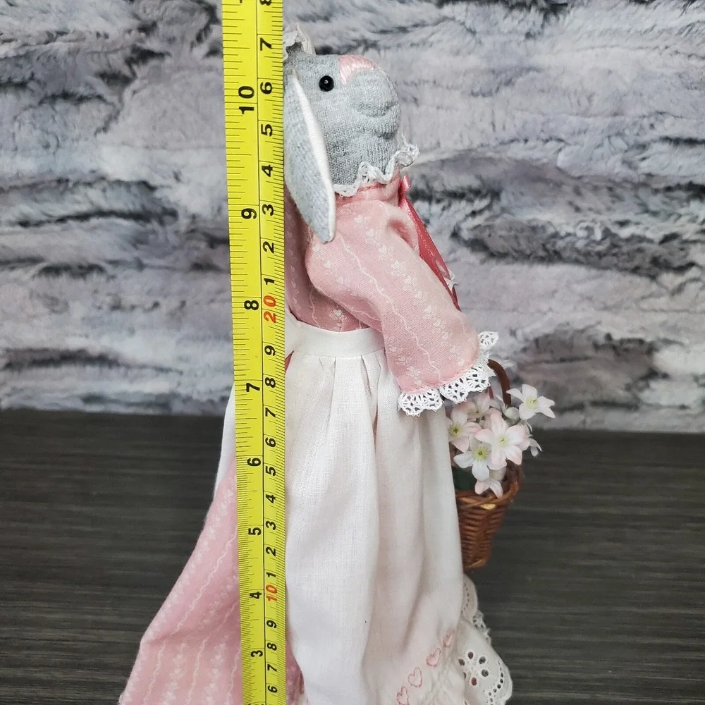 Decorative Country Bunny In Dress Apron Hokding‎ Basket Of Flowers